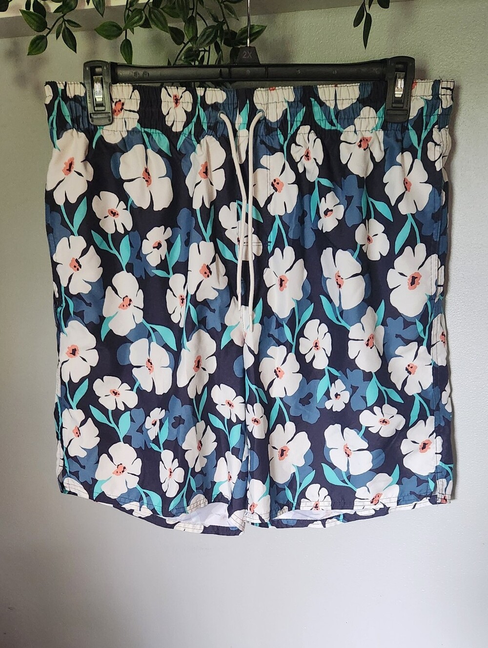 Navy Blue Floral Men's Swim Trunks